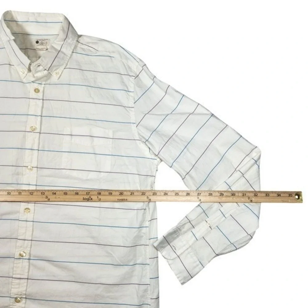 J.Crew Men's XL Sunwashed Oxford Shirt White Blue Striped Tailored Button Down‎